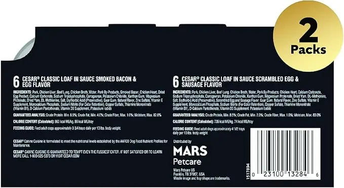 CESAR Soft Wet Dog Food Classic Loaf in Sauce Breakfast Variety Pack, (12) 3.5 oz. Easy Peel Trays, Pack of 2 - PAWPICO