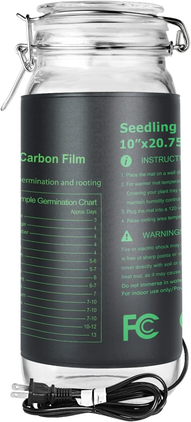 iPower 10" x 20.75" Seeding Heat Mat Upgraded Carbon Film Indoor Warm Hydroponic Plant Germination Starting Pad Durable Waterproof, Black iPower