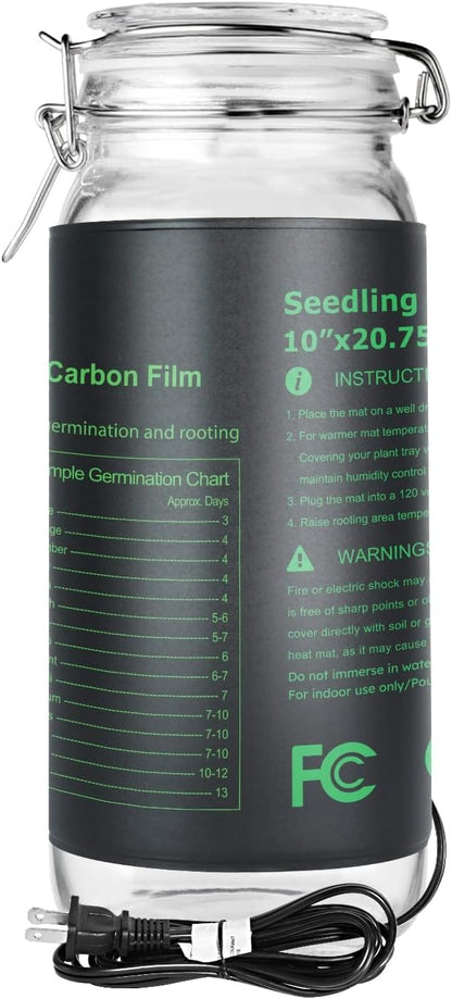 iPower 10" x 20.75" Seeding Heat Mat Upgraded Carbon Film Indoor Warm Hydroponic Plant Germination Starting Pad Durable Waterproof, Black iPower