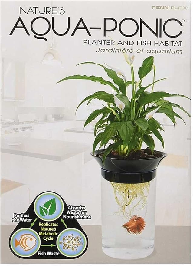 Penn-Plax (APON1) Aquaponic Planter and Aquarium for Betta Fish Tank Promotes Healthy Hydroponic Environment for Plants and Fish Penn-Plax