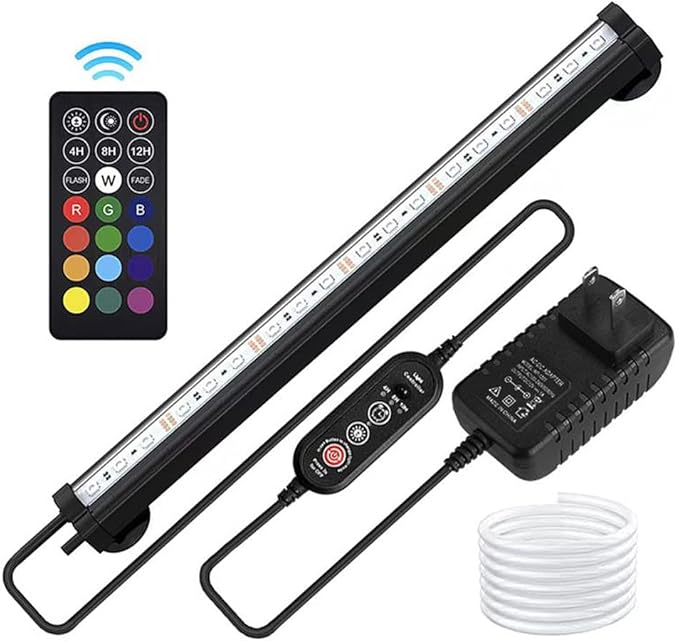 Aquarium Light with Air Bubble Hole, Full Spectrum RGB LED Submersible Fish Tank Lights, Sunrise Sunset Mode IP68 Waterproof with Remote Controller for fish and plants (38cm/15inch) ABESTFISH