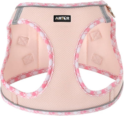 AMTOR Small Dog Harness with Leash Set, No Escape Easy Walk Puppy Harnesses for Training Walking, Step-in Reflective Soft Dogs Vest for XS S Medium Extra-Small Large Sized Dog(Pink,L) AMTOR