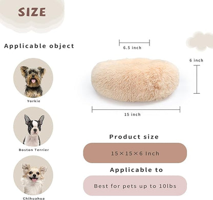 Light Brown Dog Bed Washable,Fluffy Dog Beds for Small Dogs 15 inches Donut Soft Small Pet Bed,Calming Anti Anxiety Round Fits up to 5 lbs Warm Comfort Pets Beds for Puppy Dogs Indoor - PAWPICO