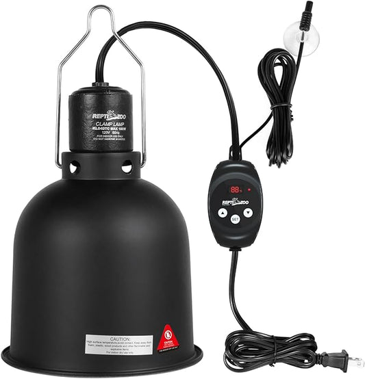 REPTIZOO Reptile Light Fixture with Dimming Thermostat, 5.5 Inch Deep Dome Lamp Fixture with Reptile Heat Lamp Bulb Temperature Controller Max 100W REPTIZOO