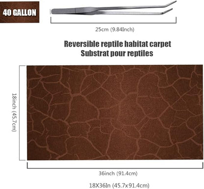 2 Pack Reptile Carpet Desert Reptile Mat & Reversible Substrate, Terrarium Liner Bedding, for Lizard,Chameleon,Gecko,Snake,Ceratophrys with Tweezers Feeding Tong (40 Gallon(36x18in)) REP+BUDDY