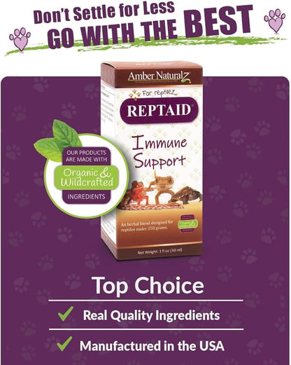 AMBER NATURALZ Reptaid Herbal Supplement for Small Reptiles | Herbal Pet Supplement for Immune Support | for Reptiles Under 250g | 1 Fluid Ounce Glass Bottle | Manufactured in The USA AmberNaturalZ