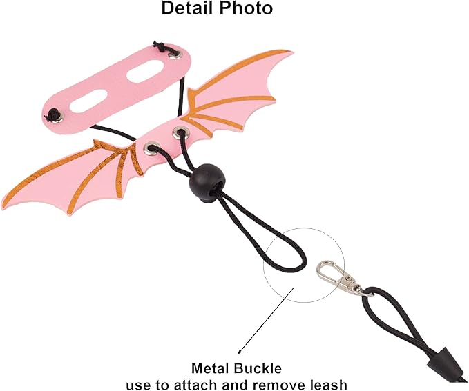 ADOGGYGO Bearded Dragon Leash Harness, 3 Size Pack Pink Leather Wing Lizard Harness with Removable Lizard Leash for Bearded Dragon Lizard Reptiles (Pink) ADOGGYGO