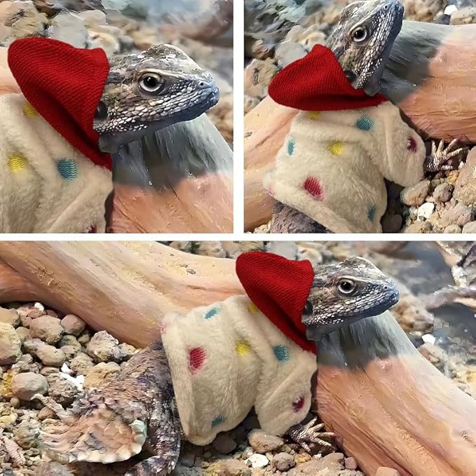 Lizard Clothes for Bearded Dragons Reptile Apparel Handmade Cotton Material Hoodies Gift for Lizard Small Animal Gecko Chameleon(Dot Pattern) HOKABLE