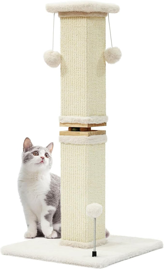 OTOB Cat Scratching Post 33 Inch, Nature Sisal Scratching Posts for Indoor Cats Adults Kitten, 6-in-1 Interactive Turntable Cat Scratch Post Protect Your Furniture, Large Cat Scratcher, Beige - PAWPICO