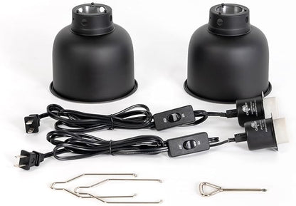 2 Pack Reptile Light Fixture, 5.5in Deep Dome Reptile Lamp Fixture, Optical Reflection Cover, Separate Switche & Hook, Terrarium Light Fixture for Reptile Heat Basking UVB Bulbs, 100W, Black CAVACHEWReptileSupplies