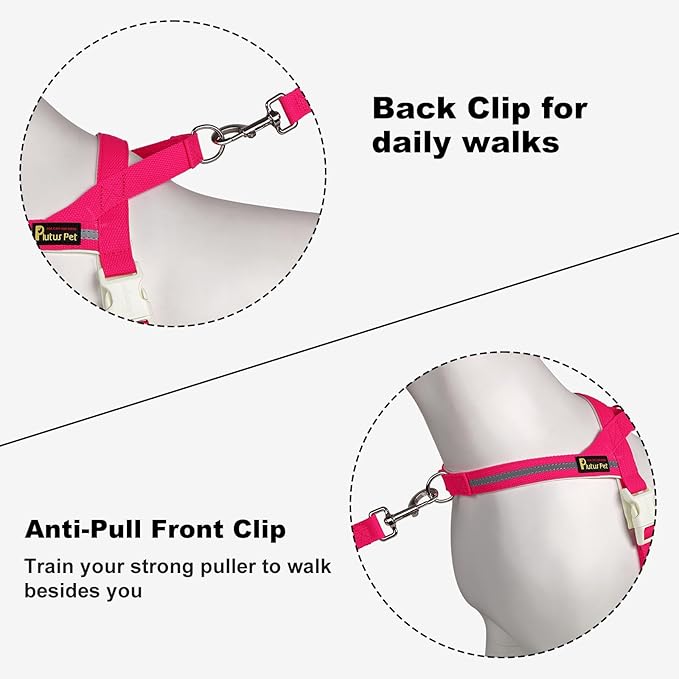 Plutus Pet Cotton Dog Harness and Leash Set, Reflective and Soft Padded, Quick Fit Vest Harness, for Small, Medium and Large Dogs, Hot Pink, XS PLUTUSPET