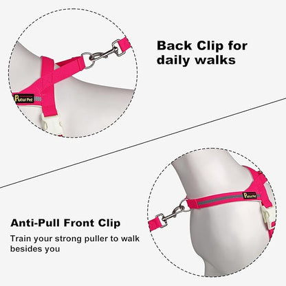 Plutus Pet Cotton Dog Harness and Leash Set, Reflective and Soft Padded, Quick Fit Vest Harness, for Small, Medium and Large Dogs, Hot Pink, XS PLUTUSPET