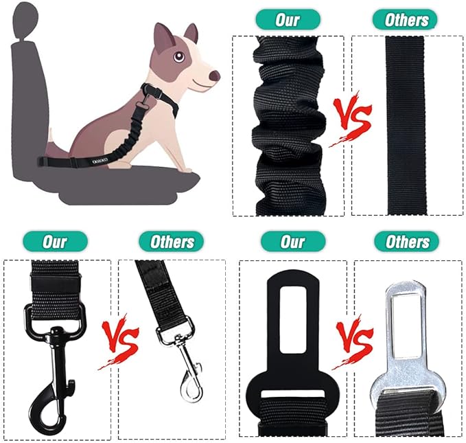 COOYOO Dog Seat Belt,3 Piece Set Retractable Dog Car Harness Adjustable Dog Seat Belt for Vehicle Nylon Pet Safety Seat Belts Heavy Duty & Elastic COOYOO