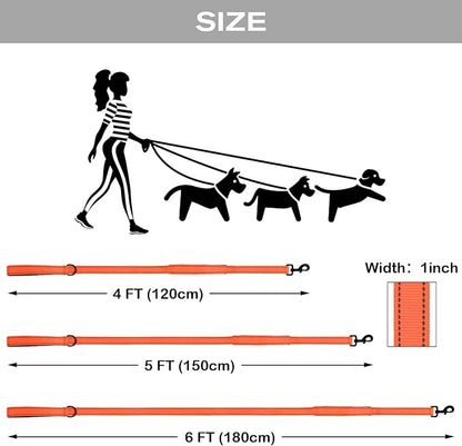 Joytale Dog Leash Heavy Duty for Large Dogs That Pull, Double Handle for Traffic Control, Double-Sided Reflective Leashes for Large Medium Dogs Night Safety, 5FT, Orange Joytale
