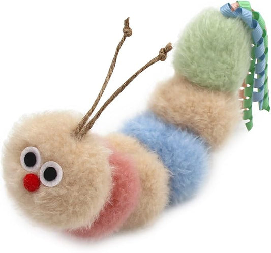 Interactive Natural Catnip Kicker, with Rattle and Ribbon, Bite Resistant, for All Ages Indoor Cat, Soft Caterpillar Kicker, Fluffy Kitten Toy - PAWPICO