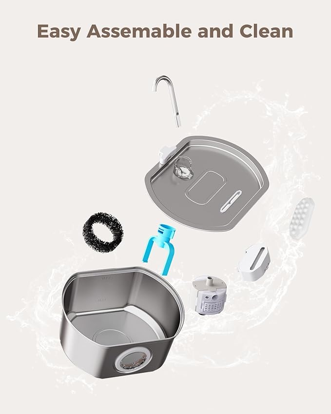 Cat Water Fountain Stainless Steel: 108oz/3.2L Cat Fountain for Drinking- Pet Water Fountain for Cats Inside - Automatic Cat Water Dispenser Bowl - Cat Feeding & Watering Supplies - Water Level Window - PAWPICO