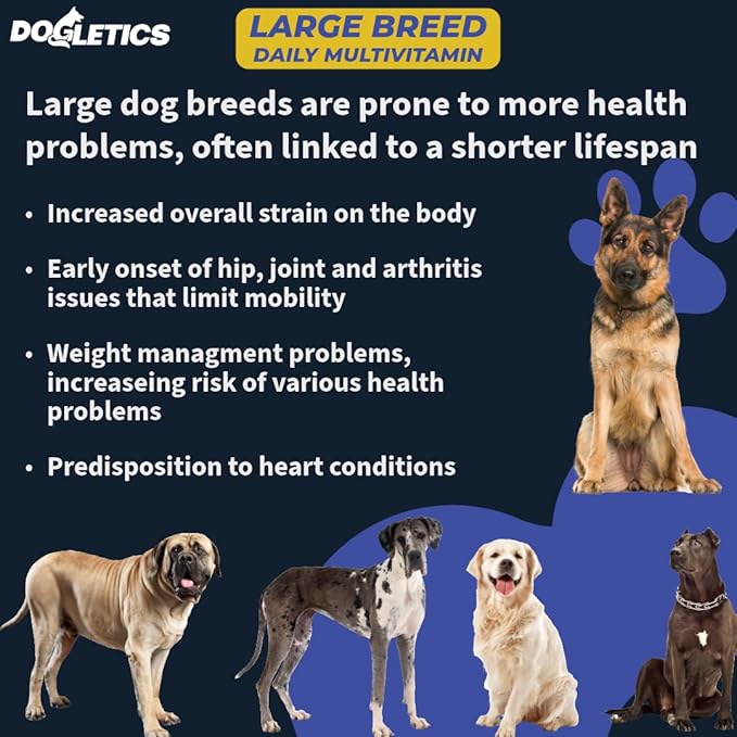 Large Breed Daily Multivitamin - Formulated for Large Dogs & Their Unique Health Needs, 90ct Delicious Bacon Flavor Dogletics