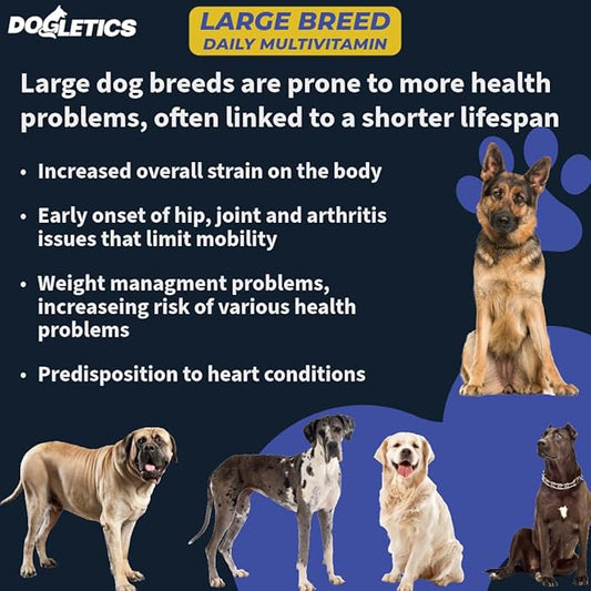 Large Breed Daily Multivitamin - Formulated for Large Dogs & Their Unique Health Needs, 90ct Delicious Bacon Flavor Dogletics