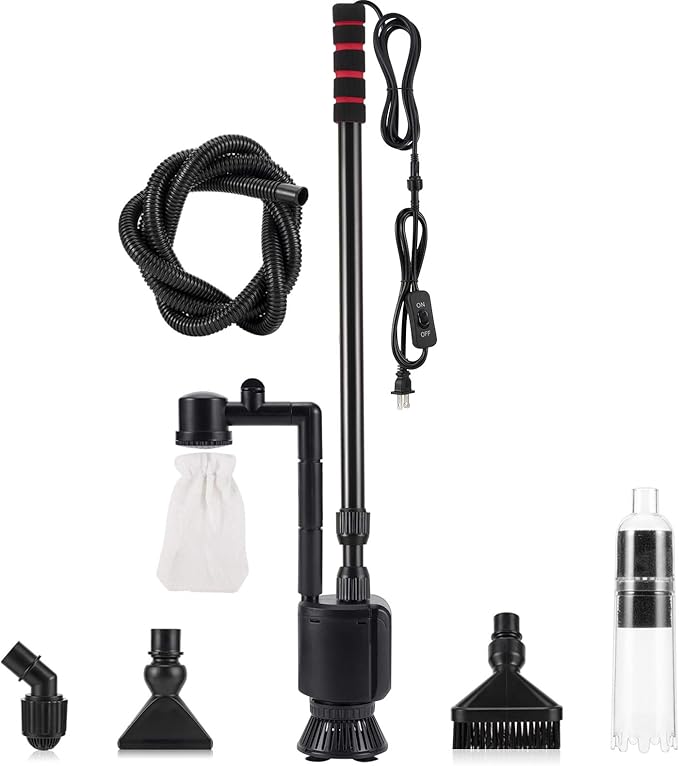 AQQA Aquarium Gravel Cleaner Kit, 6 in 1 Electric Fish Tank Vacuum Cleaning Tools Water Changer, Multifunction Wash Sand Filter Water Circulation 20W 320GPH 110V AQQA