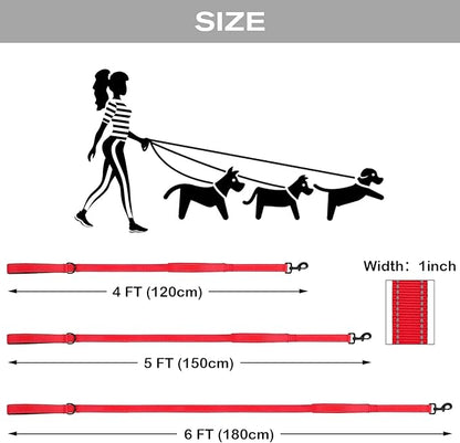 Joytale Dog Leash Heavy Duty for Large Dogs That Pull, Double Handle for Traffic Control, Double-Sided Reflective Leashes for Large Medium Dogs Night Safety, 4FT, Red Joytale