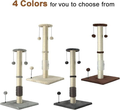PEEKAB 32" Tall Cat Scratching Post Sisal Rope Scratch Posts with Hanging Ball and Self-Massage Brush Vertical Scratcher for Indoor Cats and Kittens(Brown 32inches) - PAWPICO