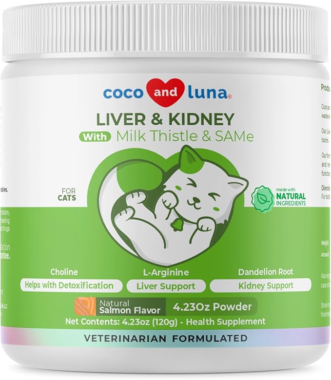 Milk Thistle for Cats - 4oz Powder - Natural Liver Support for Cats - with Same and L-Arginine - Detox, Hepatic Support, Promotes Liver Healthy Function for Cats, Kidney Support (for Cats) CocoandLuna
