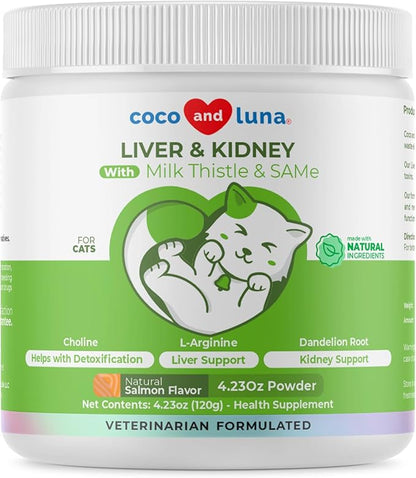 Milk Thistle for Cats - 4oz Powder - Natural Liver Support for Cats - with Same and L-Arginine - Detox, Hepatic Support, Promotes Liver Healthy Function for Cats, Kidney Support (for Cats) CocoandLuna