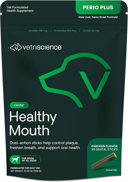 VetriScience Perio Plus Dental Sticks for Dogs - Advanced Dog Breath Freshener - Dual Action Dog Teeth Cleaning Chews for Plaque Control & Fresh Breath, 30 Sticks, Chicken Flavor VetriScienceLaboratories