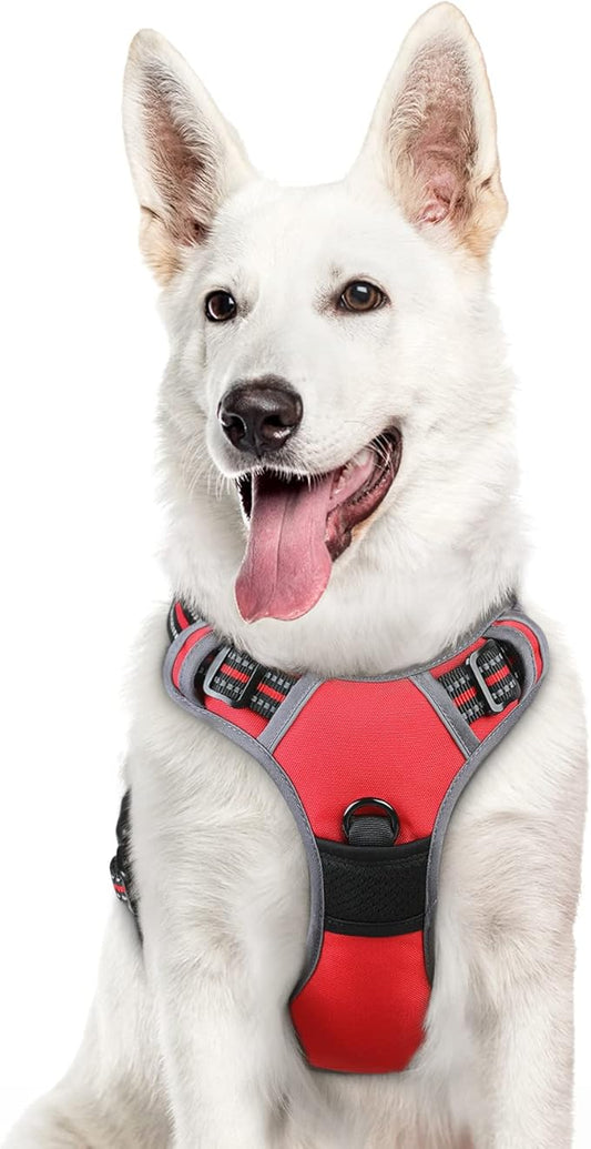Eagloo Dog Harness Large Breed, No Pull Service Vest with Reflective Strips and Control Handle, Adjustable and Comfortable for Easy Walking, No Choke Pet Harness with 2 Metal Rings, Red, XL GoExplorewithEagloo
