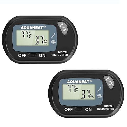 AQUANEAT 2 Packs Reptile Thermometer Hygrometer Digital Display Temperature and Humidity Moniter for Reptiles Rearing Box with Suction Cup… Aquaneat