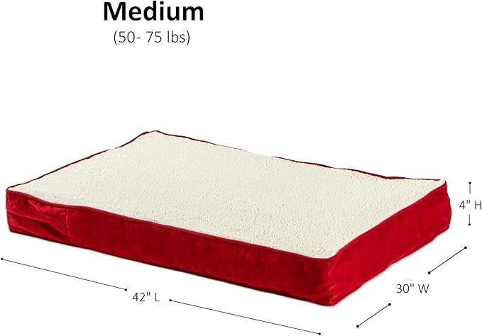 Happy Hounds Oscar Rectangle Orthopedic Foam Sherpa Dog Bed, Medium (42 x 30 in.), Red - PAWPICO