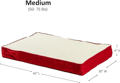 Happy Hounds Oscar Rectangle Orthopedic Foam Sherpa Dog Bed, Medium (42 x 30 in.), Red - PAWPICO