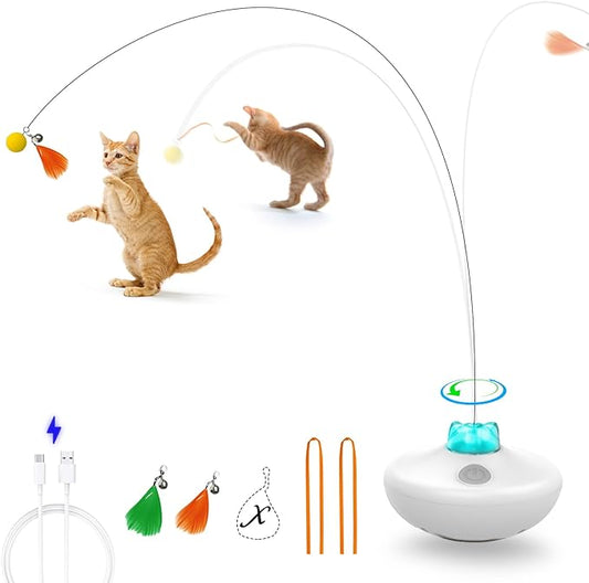 Interactive Cat Toys Cat Exercise Tumbler, Rechargeable Cat Toys for Indoor Cats Spin Butterfly Game Teasing Kitty, Extra Long Feather Wand (P33 cat Toys) - PAWPICO