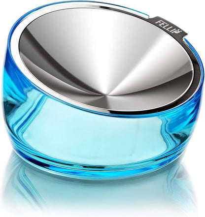 Felli Pet Oblik Whisker Fatigue Cat Food Bowl Raised Stainless Steel Shallow Dish Pet Friendly Modern Design, Anti Vomiting Elevated Wide Plate Feeder No Slip Weighted Acrylic Base (0.5Cup, Sapphire) - PAWPICO