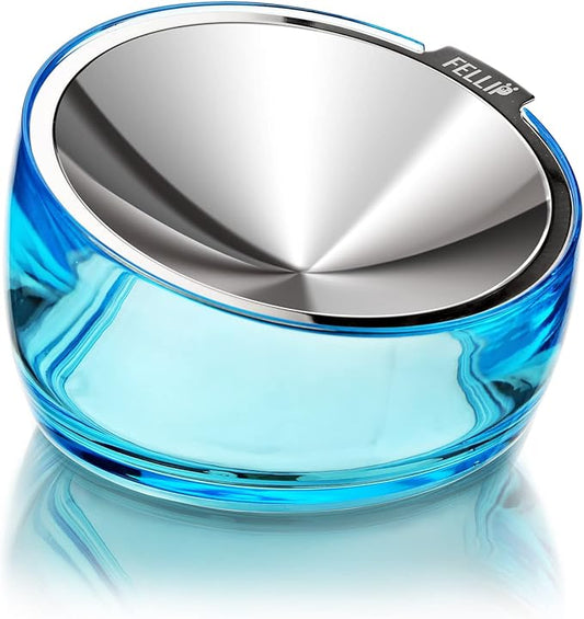 Felli Pet Oblik Whisker Fatigue Cat Food Bowl Raised Stainless Steel Shallow Dish Pet Friendly Modern Design, Anti Vomiting Elevated Wide Plate Feeder No Slip Weighted Acrylic Base (0.5Cup, Sapphire) - PAWPICO