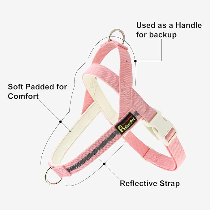 Plutus Pet Cotton Dog Harness and Leash Set, Reflective and Soft Padded, Quick Fit Vest Harness, for Small, Medium and Large Dogs, Pink, XS PLUTUSPET