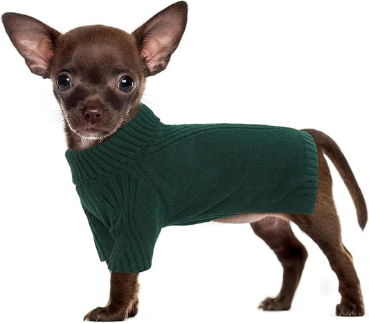 IECOii Dog Sweaters for Small Dogs,Small Dog Sweater Christmas Warm Clothing,Turtleneck Cold Weather Doggie Knitwear Sweatshirt,Pet Winter Knit Outfit Pug Dachshund Clothes for Dog Girl Boy (Green,S) - PAWPICO