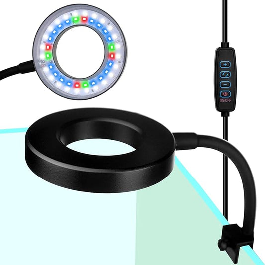 DOMICA Clip On Aquarium Light for 1 to 3 Gal Fish Tank (Dimmable White+Blue+Red LED) USB Moving Lamp for Open Terrarium (Adapter NOT Included) DOMICA