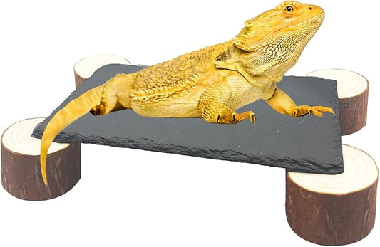 Bearded Dragon Basking Platform with Wooden Pile,Reptiles Hideout Cave,Turtle Basking Rock,Terrarium Habitat Decor Tank Accessories for Tortoise Lizards Snakes Chameleon Style D Gxsdj