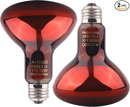Aiicioo Reptile Red Night Light Bulb - 150W Reptile Heat Lamp Bulb Infrared Basking Spot Lamp for Bearded Dragon Lizard Turtle Hermit Crab Leopard Gecko Snake Chameleon Tank AIICIOO