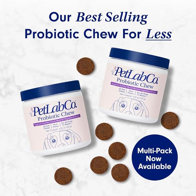 PetLab Co. Probiotics for Dogs, Support Gut Health, Occasional Diarrhea, Digestive Health & Seasonal Allergies - Pork Flavor - 30 Soft Chews - Packaging May Vary PetlabCo