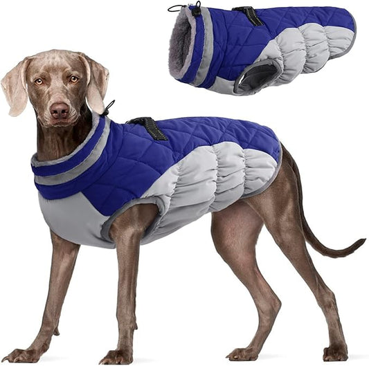 FUAMEY Dog Coat,Warm Dog Jacket Winter Coat Paded Dog Fleece Vest Reflective Dog Cold Weather Coats with Built in Harness Waterproof Windproof Dog Snow Jacket Clothes with Zipper Blue XXX-Large - PAWPICO