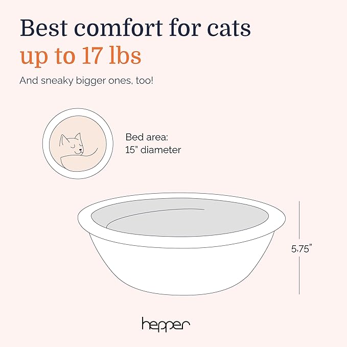 Hepper Cat Nest - Washable Cat Bed with Removable Fluffy Fleece Liner - Cozy Comfy Calming Cat Bed Round Shape - Cat Warming Bed - Donut Cat Bed Desk Ready - Small Cat Bed for Indoor Cats (Grey/White) - PAWPICO