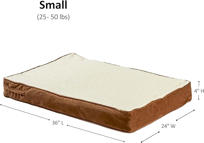 Happy Hounds Oscar Rectangle Orthopedic Foam Sherpa Dog Bed, Small (36 x 24 in.), Mocha - PAWPICO