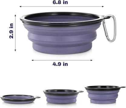 Dog Bowl Pet Collapsible Bowls, 2 Pack Collapsible Dog Water Bowls for Cats Dogs, Portable Pet Feeding Watering Dish for Walking Parking Traveling with 2 Carabiners (Large, Purple & Concrete Gray) - PAWPICO