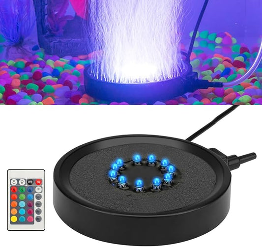 Number-one Aquarium Bubble Light LED Fish Tank Bubbler Light, Remote Controlled Aquariums Air Stone Disk Lamp with 16 Color Changing, 4 Lighting Effects for Fish Tanks and Fish Ponds PAWPICO