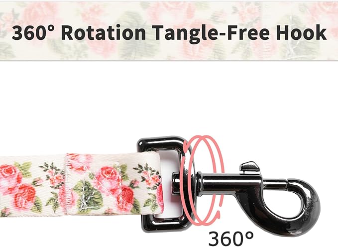 Ihoming Dog Collar and Leash Set for Daily Outdoor Walking Running Training, Pink Flowers Design for Medium Boys Girls Dogs Cats Pets, M-Up to 45LBS Ihoming