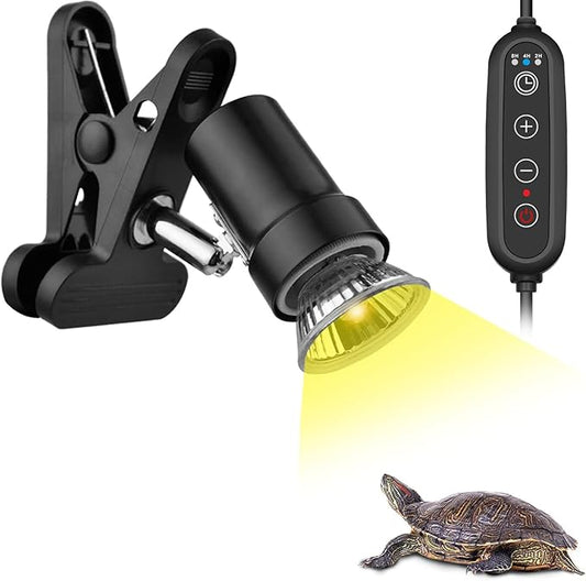 DOMICA Dimmable Reptile Heat Lamp with Timer + 50W UVA UVB Light Bulb, Basking Spot Light Simulated Sunlight, Heating Lamp for Turtle, Lizard, Snake, Beared Dragon, Amphibians DOMICA