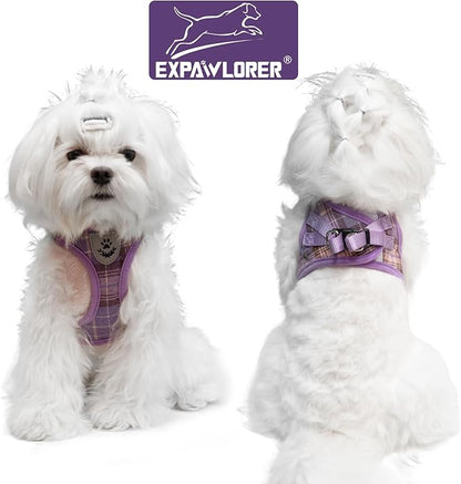 EXPAWLORER Dog Harness and Leash Set - Classic Plaid Step in Dog Harness with Adjustable Dog Collar, Soft Dog Vest Harness No Pull, Reflective Escapeproof for Training Outdoor Walking, Purple L EXPAWLORER
