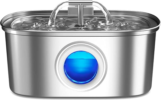 Cat Water Fountain Stainless Steel: 108oz/3.2L Automatic Pet Water Fountain Dog Water Dispenser with Water Level Window - for Cats Inside - PAWPICO